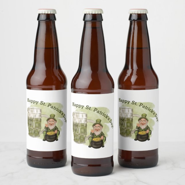 Leprechaun och Grönt Beer St. Patrick's Day Ölflaska Etikett (Flaskor)