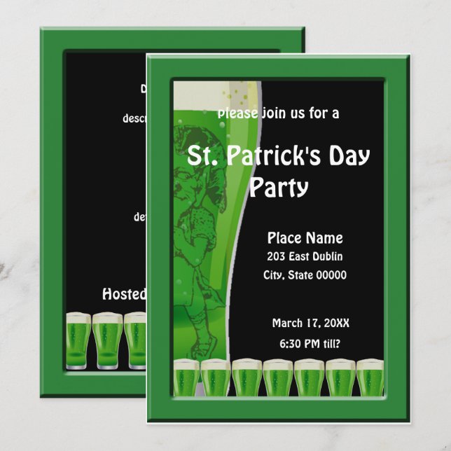 Leprechaun och Grönt Beer St. Patrick's Day Party Inbjudningar (Fram/baksida)