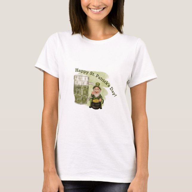 Leprechaun och Grönt Beer St. Patrick's Day T Shirt (Framsida)