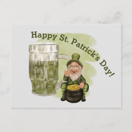 Leprechaun och Grönt Beer St. Patrick's Day Vykort