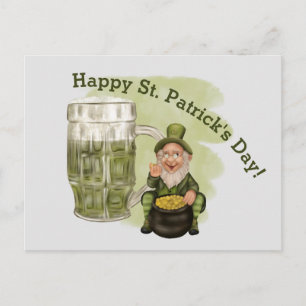 Leprechaun och Grönt Beer St. Patrick's Day Vykort