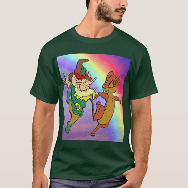 Leprechaun och Mouse Dancing with Rainbow T-Shirt (Framsida)