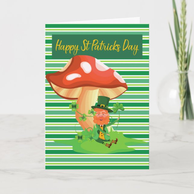 Leprechaun och Mushroom-St patrick's day Helgkort (Framsida)