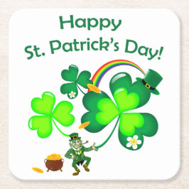 Leprechaun och Shamrock Underlägg Papper Kvadrat