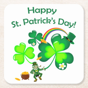 Leprechaun och Shamrock Underlägg Papper Kvadrat