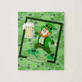 Leprechaun + öl "Lycklig St. Patrick's Day" Pussel