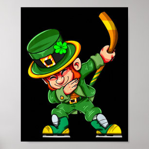 Leprechaun Play Hockey St patricks day Sport Poster
