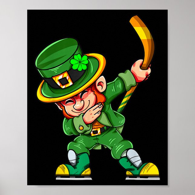 Leprechaun Play Hockey St patricks day Sport Poster (Framsidan)