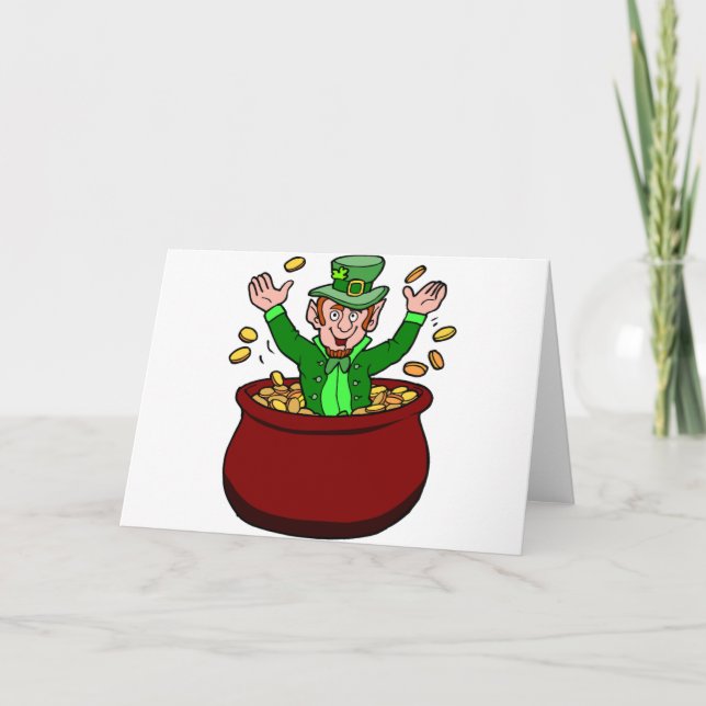 Leprechaun-pot Lycklig i St patricks day, Guld Myn Kort (Framsida)