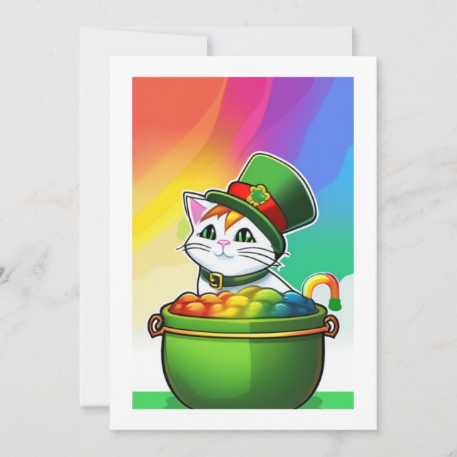 Leprechaun Rainbow Cat Julkort (Framsida)