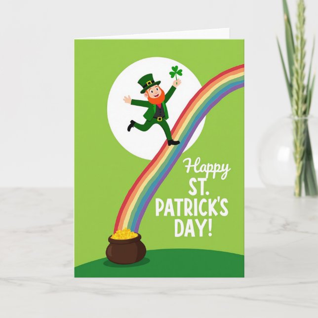 Leprechaun Regnbåge Falskt Guld Folie Kort (Framsida)