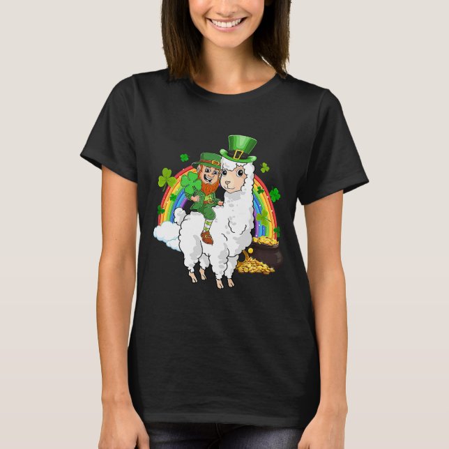 Leprechaun Ride Llama Alpaca Saint Patricks Day T Shirt (Framsida)