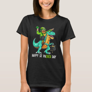 Leprechaun Riding Dinosaur Rex Lycklig St Patrick T Shirt