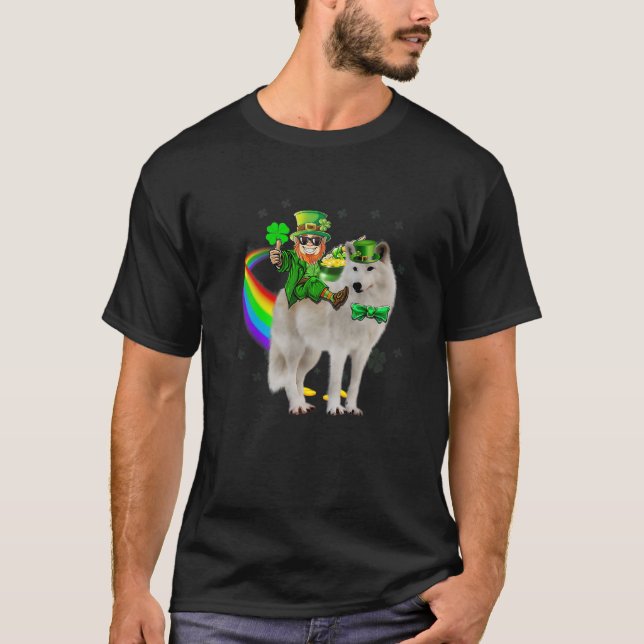 Leprechaun Riding Samoyed Hund St patricks day Sha T Shirt (Framsida)