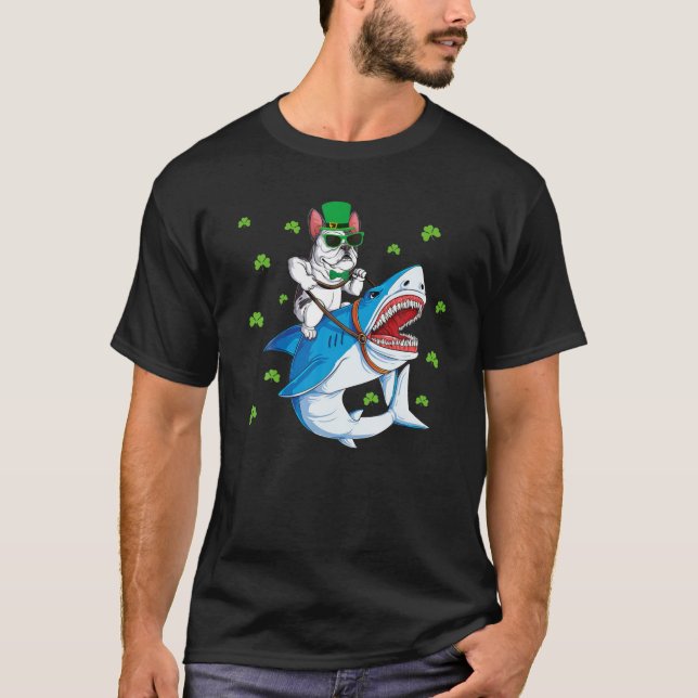 Leprechaun Riding Shark St patricks day Fransk Bul T Shirt (Framsida)