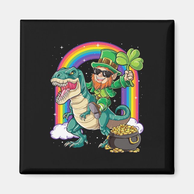 Leprechaun Ridning Dinosaur Saint Patricks Day Poj Magnet (Framsidan)