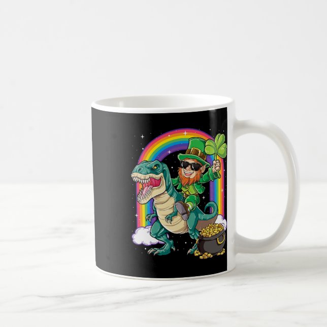 Leprechaun Ridning Dinosaur St Patricks Day Pojkar Kaffemugg (Höger)