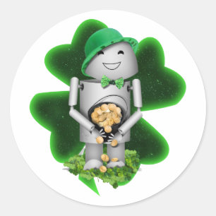 Leprechaun Robot St. Patricks dag Runt Klistermärke