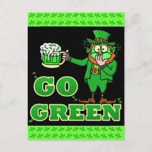 Leprechaun, rolig "Go Green"-drickande Vykort