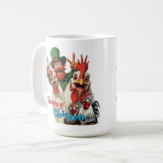 "Leprechaun Selfie" Chessy Chicken Selfies Kaffemugg (Framsida vänster)