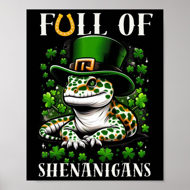 Leprechaun Shamrock-blad Leopardgeckon St Patrick Poster (Framsidan)