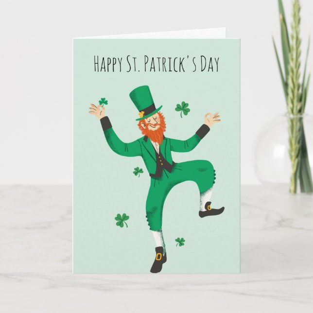 Leprechaun Shamrock Glad St. Patrick's Day Kort (Framsida)