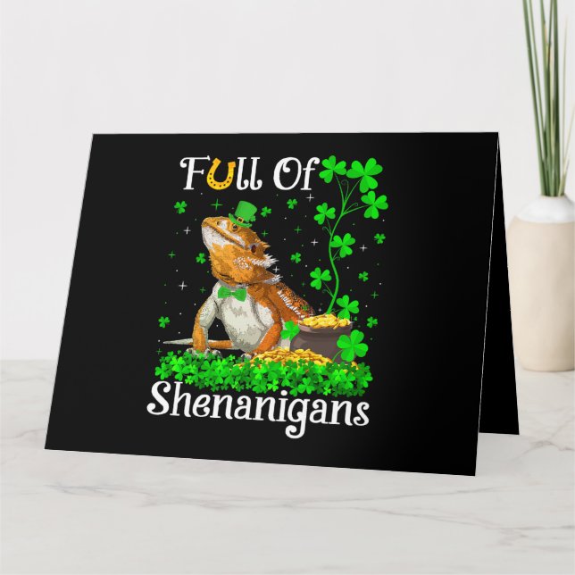 Leprechaun Shamrock Leaf Skäggig Dragon St. Patric Kort (Framsida)