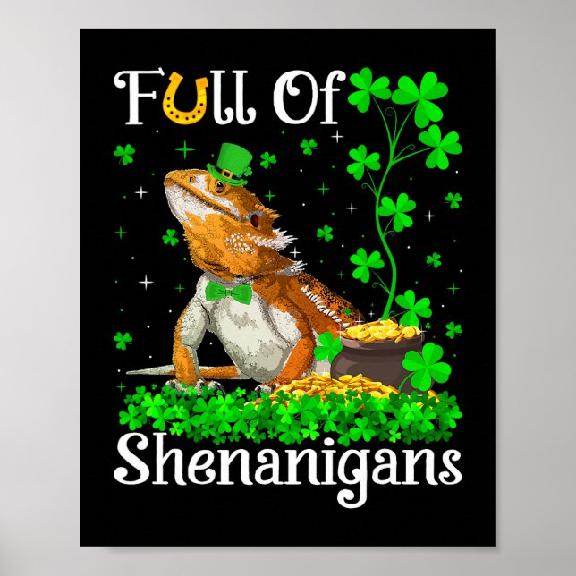 Leprechaun Shamrock Löv Bearded Dragon St. Patric Poster (Framsidan)
