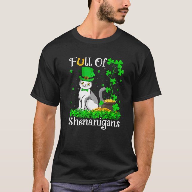 Leprechaun Shamrock Löv Scottish Fold Cat St. Pat T Shirt (Framsida)