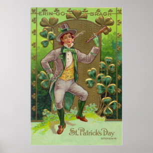 Leprechaun Shamrock Shillelagh Clay Pipe Poster