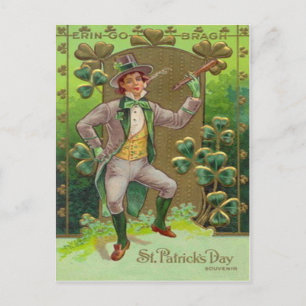 Leprechaun Shamrock Shillelagh Clay Pipe Vykort