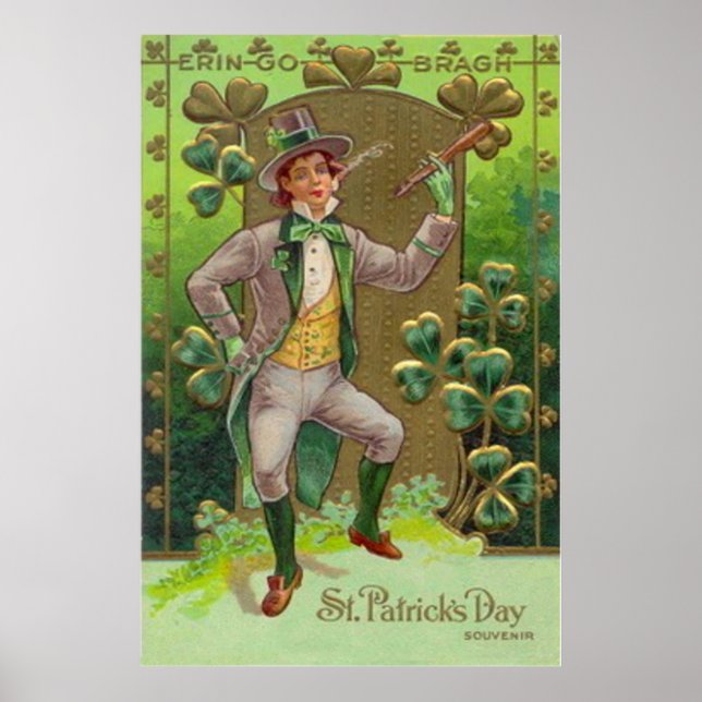Leprechaun Shamrock Shillelagh Lerpipa Poster (Framsidan)