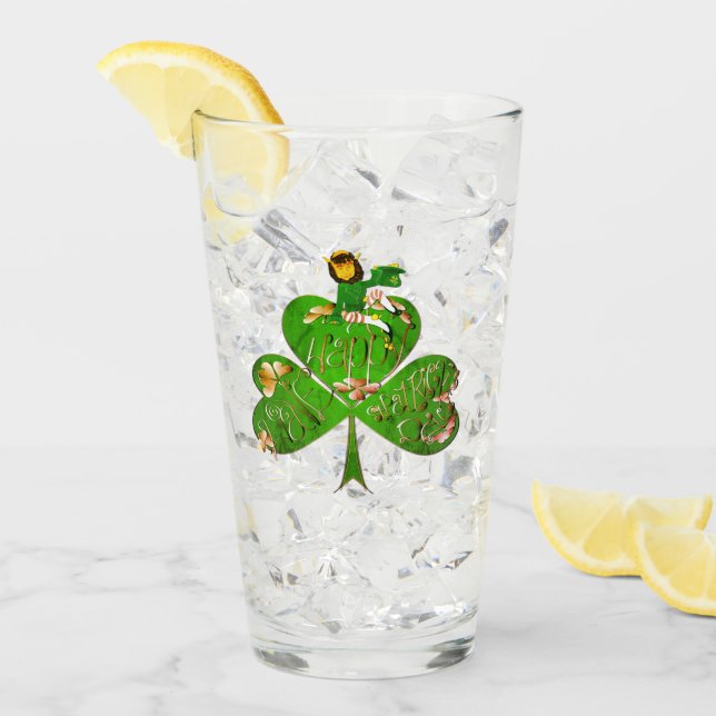 Leprechaun Shamrock St. Patrick's Day Glass Glaskopp (Framsida Ice)