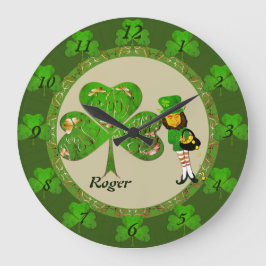Leprechaun Shamrock Wall Clock Stor Klocka