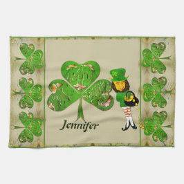 Leprechaun Shamrocks Grått Kökshandduk