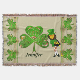 Leprechaun Shamrocks Throw Blanket Filt