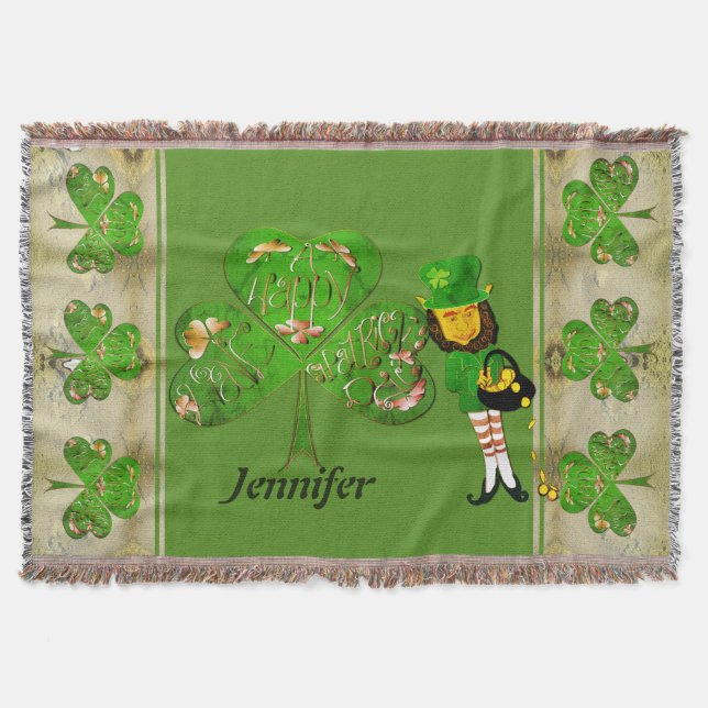 Leprechaun Shamrocks Throw Blanket Filt (Framsidan)