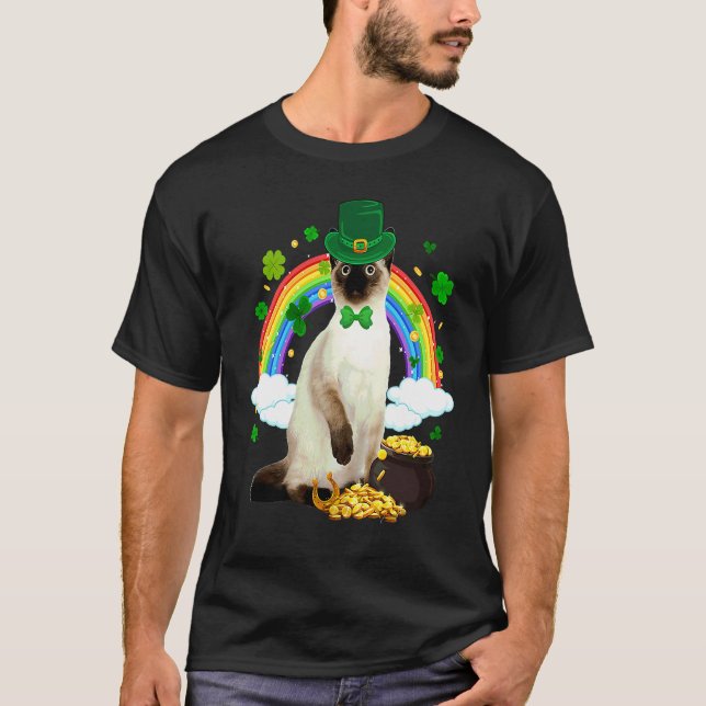 Leprechaun Siamese Katt Shamrock C Saint Patrick's T Shirt (Framsida)