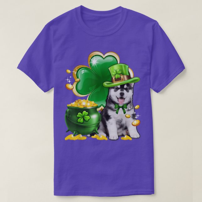 Leprechaun Siberian husky Irish Shamrock Hund St P T Shirt (Design framsida)