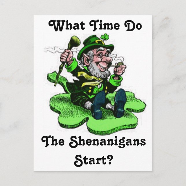 Leprechaun Sitta på en Shamrock Vykort (Framsida)