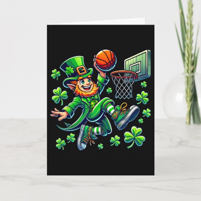 Leprechaun Skelett Dunk St Patricks Day Pojkar Män Kort (Framsida)