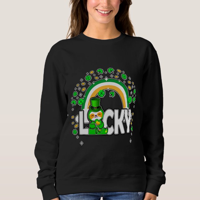 Leprechaun Sloth Lucky Irish Shamrock T Shirt (Framsida)