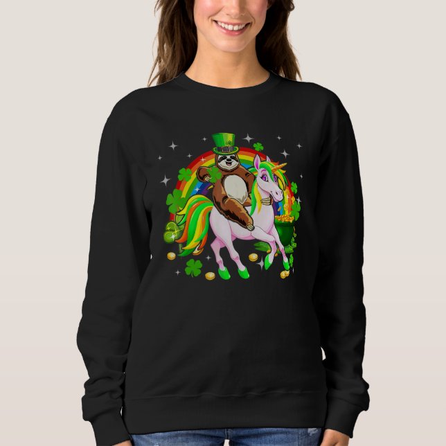Leprechaun Sloth Riding Unicorn Saint Patrick's Da T Shirt (Framsida)