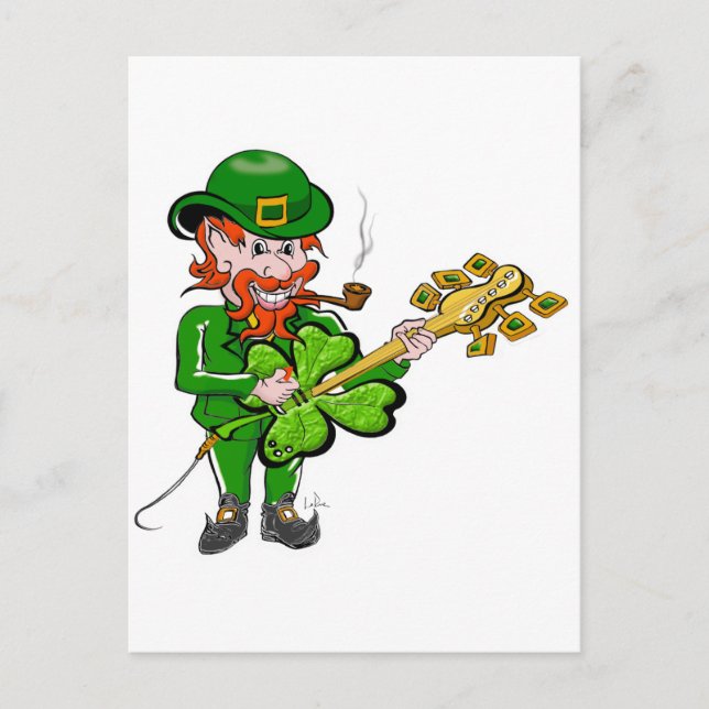 Leprechaun Spelar Guitar Vykort (Framsida)