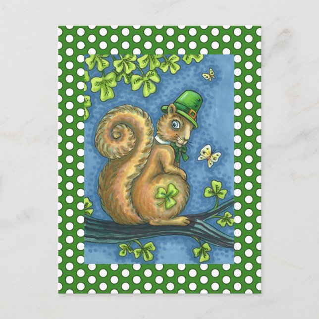 LEPRECHAUN SQUIRREL, ST. PATRICK'S DAY Lucky Helg Vykort (Framsida)