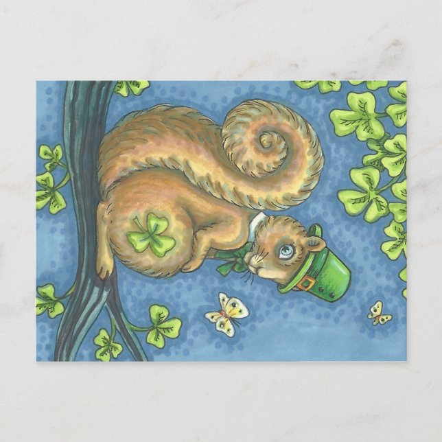 LEPRECHAUN SQUIRREL, ST. PATRICK'S DAY POSTCARD VYKORT (Framsida)