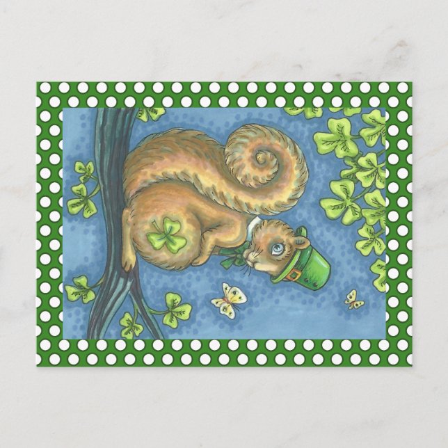 LEPRECHAUN SQUIRREL, ST. PATRICK'S DAY POSTCARD VYKORT (Framsida)
