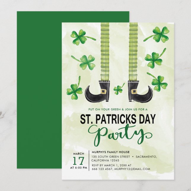 Leprechaun St.Patrick-dagen Party Inbjudningar (Fram/baksida)