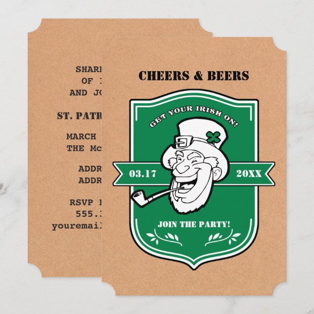Leprechaun St. Patrick-dagen Party Inbjudningar (Fram/baksida)