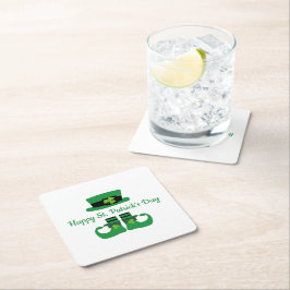 Leprechaun St. Patrick's Day-firande Grön Svart  Underlägg Papper Kvadrat